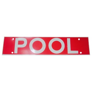 Vintage Pool Sign Metal Enamel Industrial Salvage For Sale