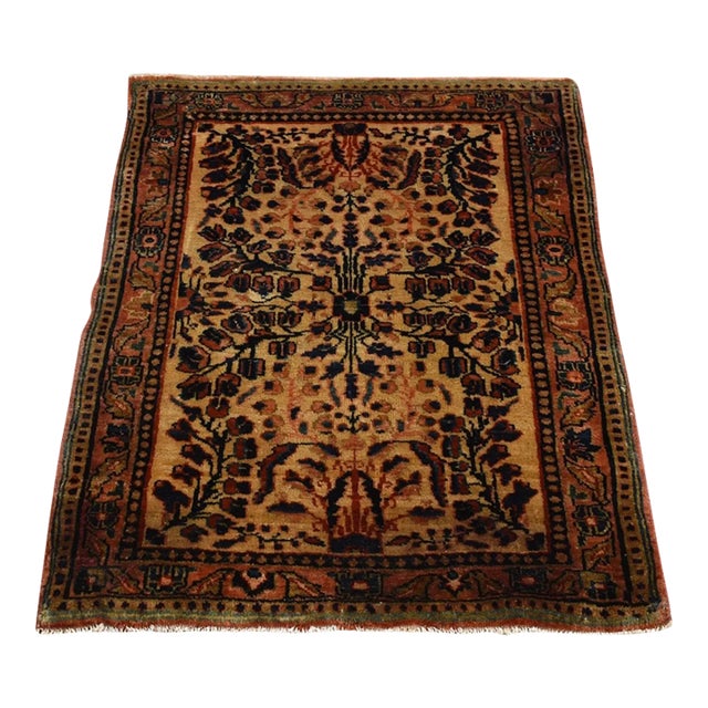 1900 2'x3' Faded Gold Antique Mohojaran Sarouk Mat Hand Knotted All Wool Oriental Rug For Sale