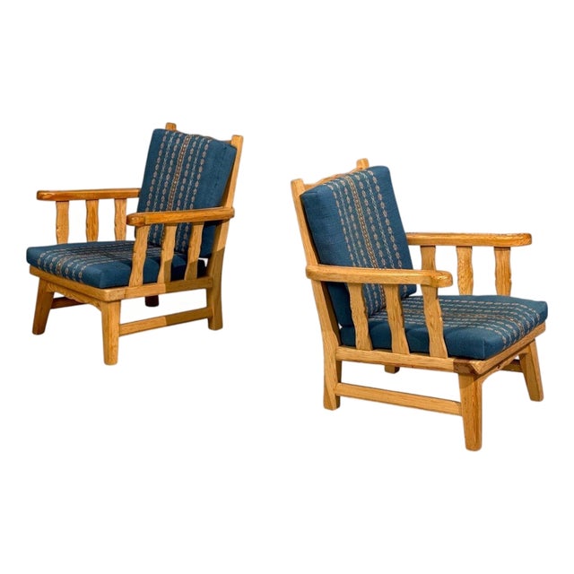 Krogenes Møbler, Lounge Chairs, Pine, Blue Fabric, Norway, 1970s For Sale
