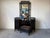 Vintage Chinoiserie Black Lacquered Bamboo Vanity Dressing Table With Mirror, Side Cabinets & Wicker Bench For Sale - Image 14 of 17