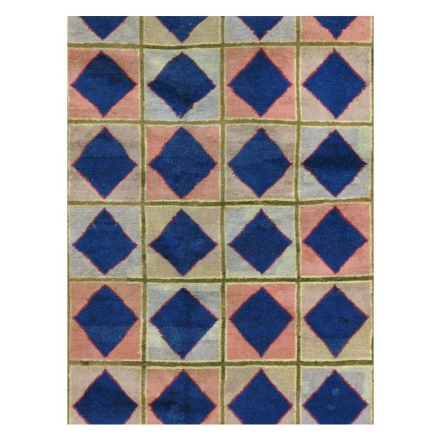 A vintage Indian Art Deco style modernist accent rug handmade during the mid-20th century with a bold design of large...