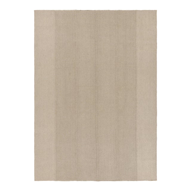 Rug & Kilim’s Contemporary Kilim With Textural Beige Stripes For Sale