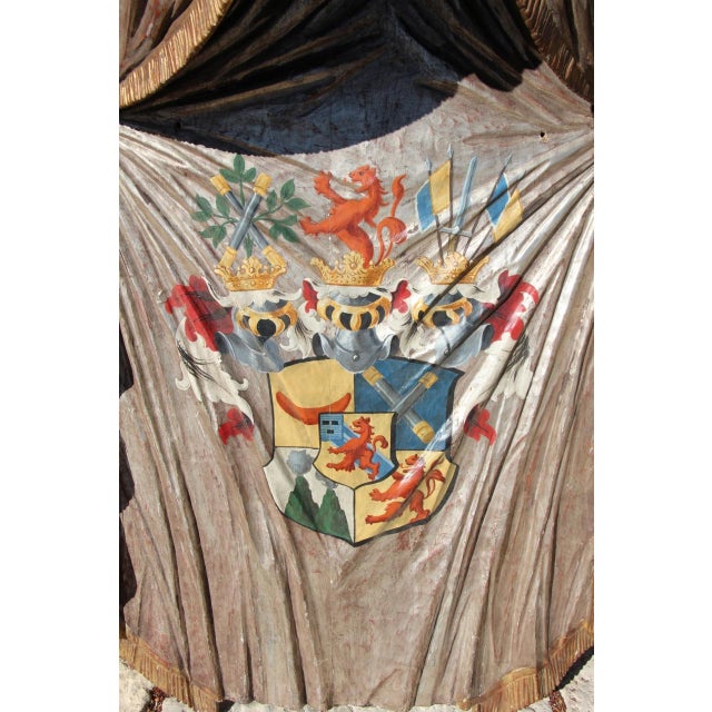 Brown Large Heraldic Mantle in Carved and Painted Wood, 1890s For Sale - Image 8 of 11