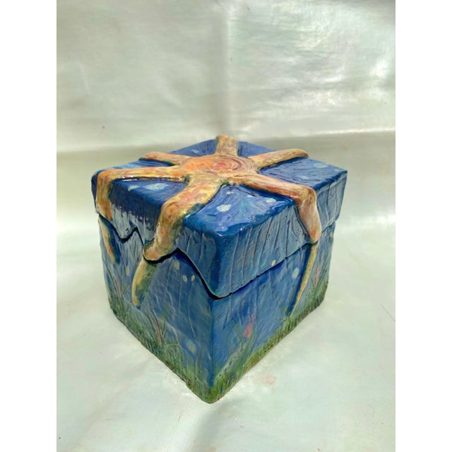 Abstract Hand Built Sculptural Blue Glazed Ceramic Box With Fitted Lid For Sale - Image 3 of 9