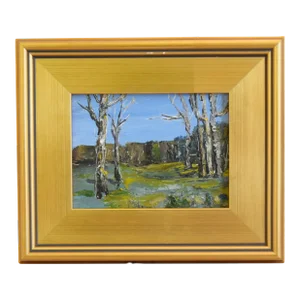 Imprssionist Grove Glade of White Birch Trees Landscape Painting Including the Antiqued Gold Wood Frame