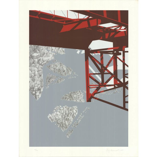 Printmaking Materials 1979 Allan D'Arcangelo 'Red Bridge' Pop Art Gray,Red Serigraph For Sale - Image 7 of 7