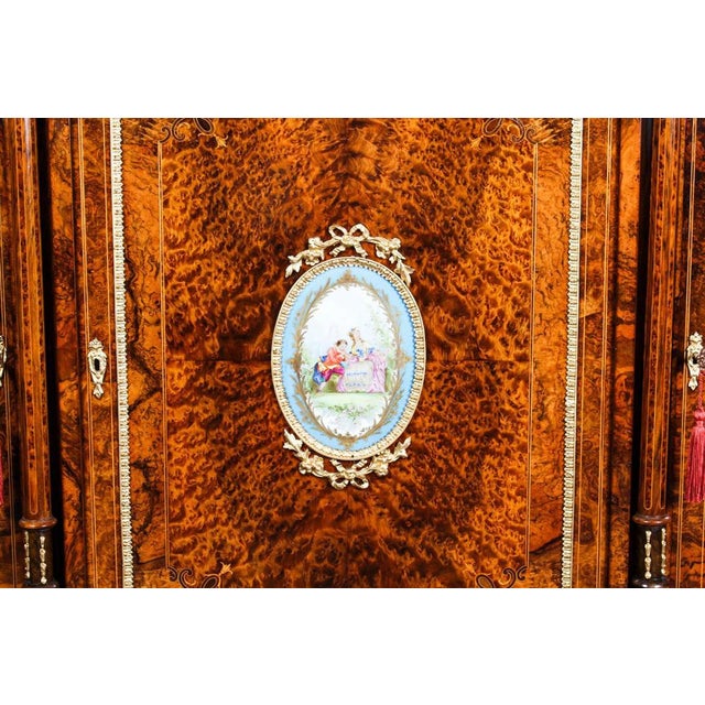 Victorian Burr Walnut Sevres Plaque Credenza with Mirror Back, 19th Century For Sale - Image 6 of 18