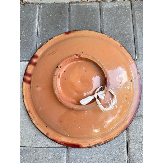 Vintage Moroccan Ceramic Moorish Brass Inlaid Decorative Bowl / Wall Plate, Late 20th Century. For Sale - Image 4 of 4