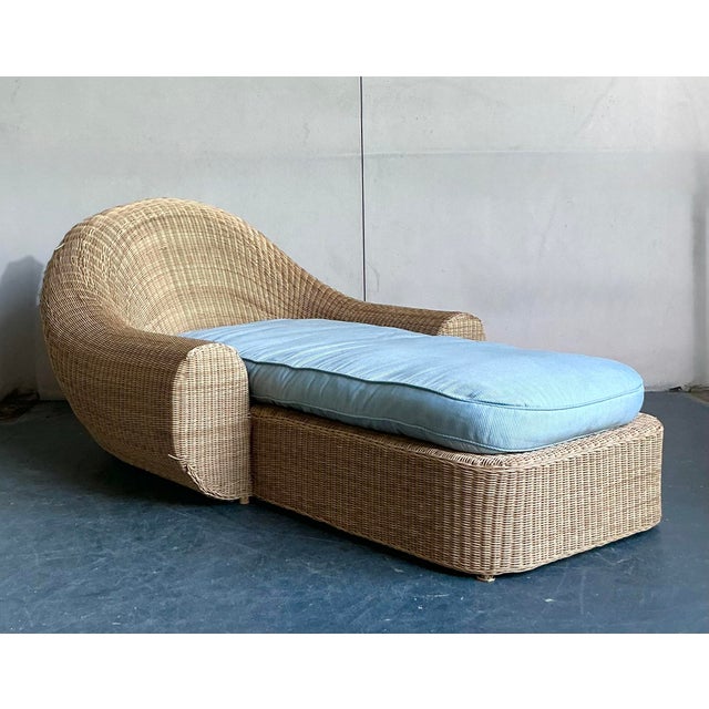 Late 20th Century Vintage Boho Woven Rattan Chaise Lounge After Michael Taylor For Sale - Image 5 of 6