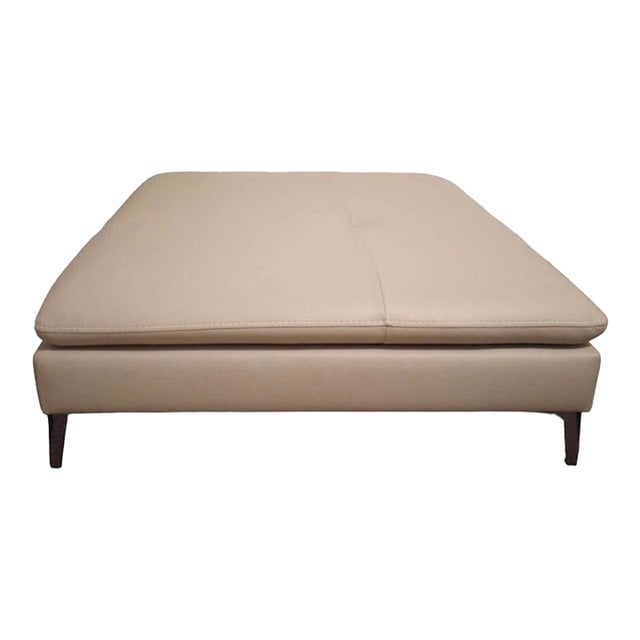 21st Century Roche Bobois Scenario Light Tan Leather Ottoman With Glossy Aluminum Legs For Sale