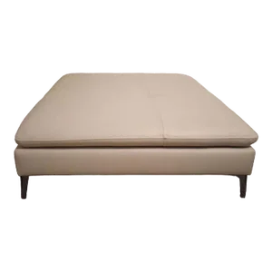 21st Century Roche Bobois Scenario Light Tan Leather Ottoman With Glossy Aluminum Legs