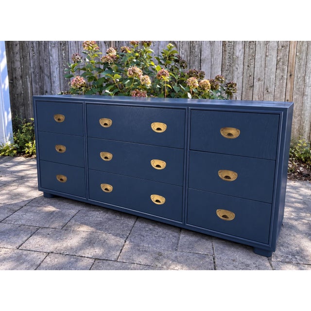 Authentic Drexel Heritage campaign dresser featuring clean architectural lines, beautiful oak grain, and original recessed...