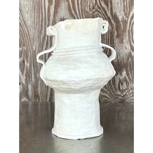 Off-white Vintage Boho Monumental Original Studio Pottery Vase For Sale - Image 8 of 11