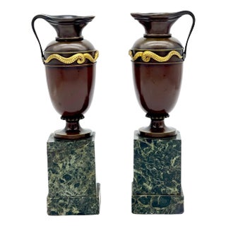Roman Grand Tour Bronze & Ormolu Serpent Motif Vases/ Ewers/Urns - a Pair For Sale