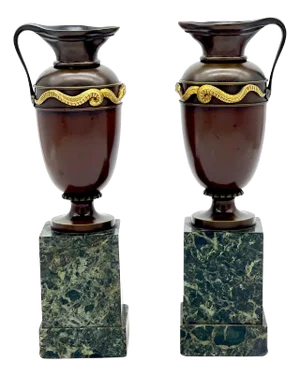 Roman Grand Tour Bronze & Ormolu Serpent Motif Vases/ Ewers/Urns - a Pair