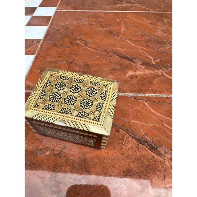 Boho Chic 1970s Petite Wooden Painted Box With Mother of Pearl Accents For Sale - Image 3 of 8