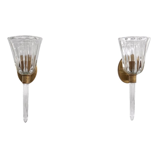 Vintage Italian Wall Sconces in Murano Crystal Glass and Brass, 1990s, Set of 2 For Sale