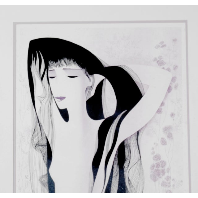 Mid-Century Modern 1981 Eyvind Earle "Girl With the Raven Hair" Artist Hand Signed and Numbered Limited Edition 133/260 ~ Framed, Matted and Ready to Display For Sale - Image 3 of 8