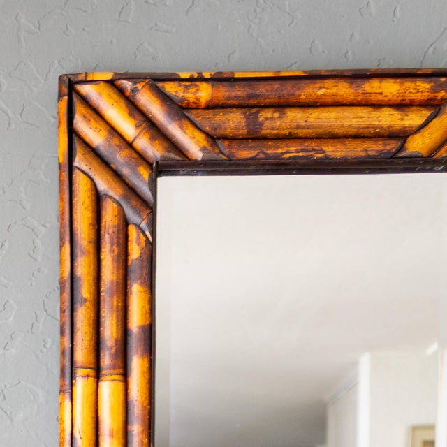 Vintage Tortoise Shell Burnt Bamboo Bevelled Mirror For Sale - Image 6 of 15