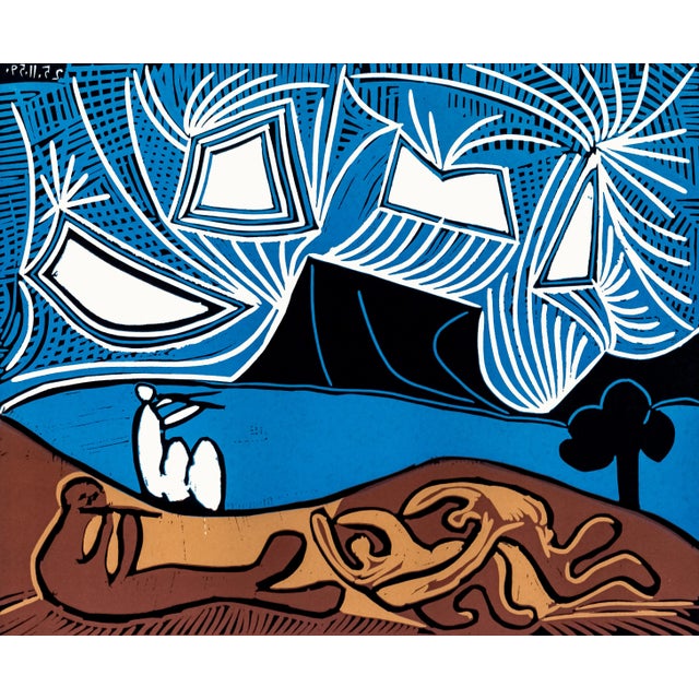 Abstract 1962 Pablo Picasso Linocut Engraving "Bacchanal With a Pair of Lovers" For Sale - Image 3 of 8