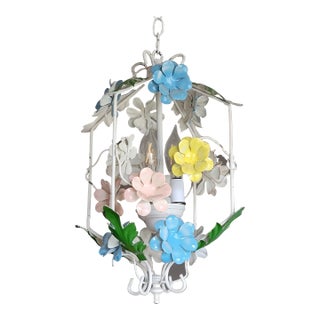 Vintage French-Style Metal Toleware Swag Chandelier For Sale