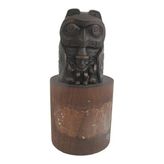 Native American Indian Bronze Owl Totem Sculpture Figurine For Sale