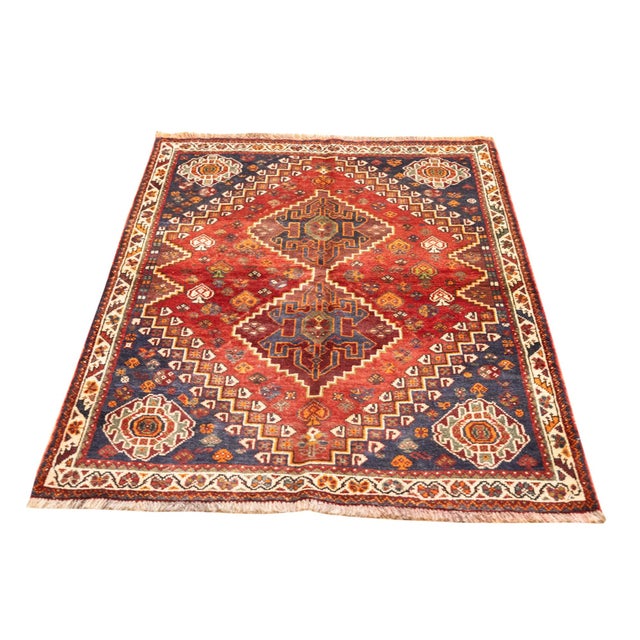 Vintage Hand-Knotted Persian Qashqai Rug 4'0" X 5'4" For Sale In Washington DC - Image 6 of 16