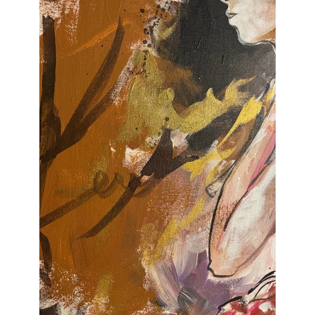 Large Signed Vintage Figurative Abstract Portrait Painting of Woman in Headdress For Sale - Image 4 of 5