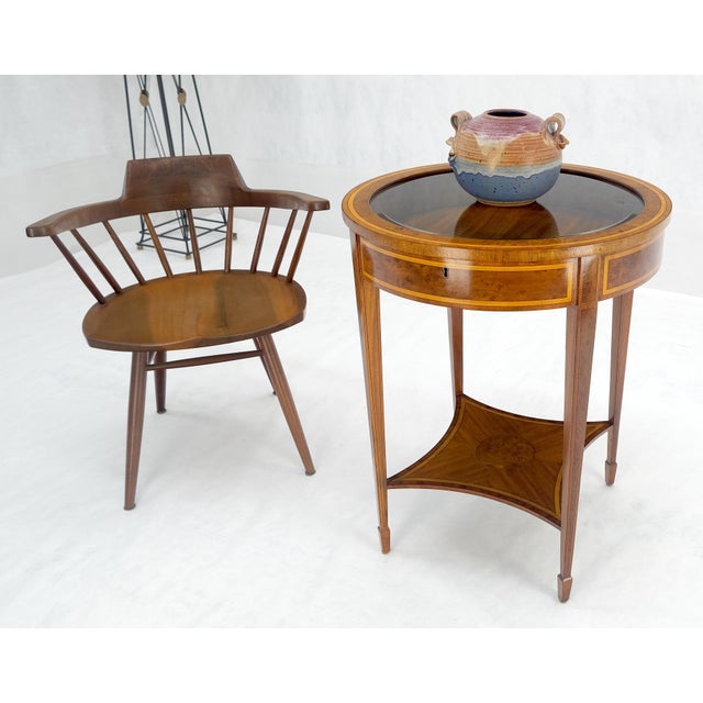 Very Fine Round Glass Top Showcase Inlaid Burl Lamp Table Stand Maitland-Smith For Sale - Image 10 of 12