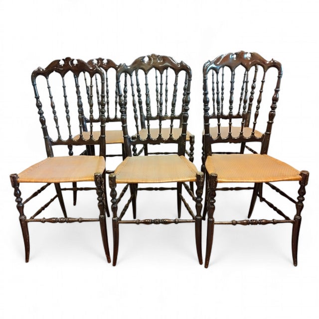 Cherrywood Chiavarine Chairs attributed to Giuseppe Gaetano Descalzi, 1920s, Set of 6 For Sale - Image 4 of 18