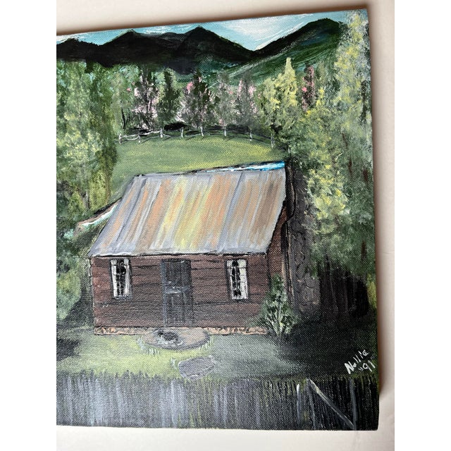 Nellie Medford 1991 Grandmas Miley McClave Little Mountain Cabin Oil on Canvas Painting For Sale - Image 4 of 5