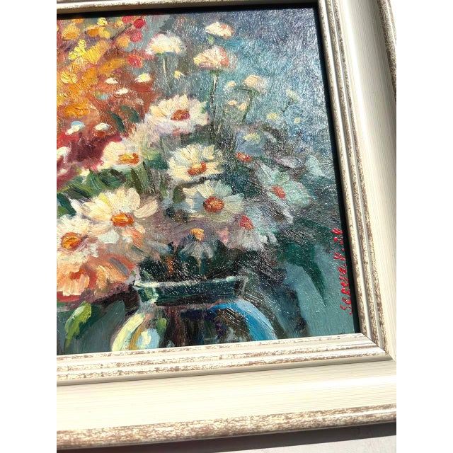 Framed Flower Original Painting Bouquet Mimosa and Daisies by Valeriya Serova For Sale - Image 6 of 14