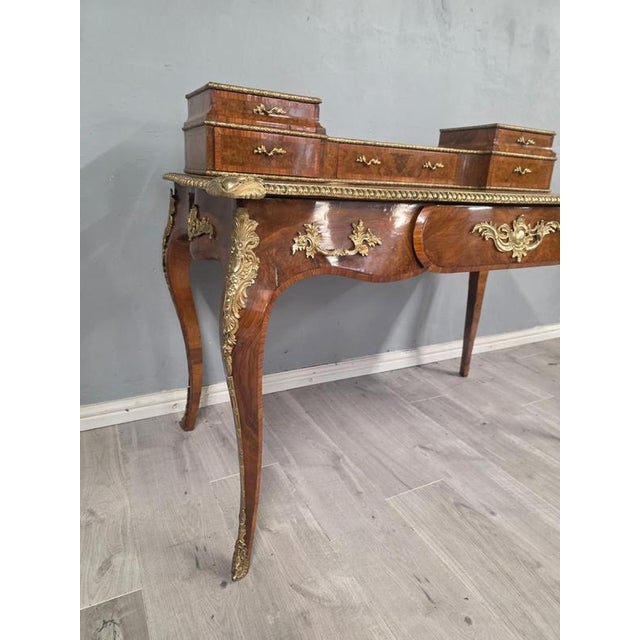 Antique 19th Century Burr Walnut Leather Top Desk For Sale - Image 6 of 7