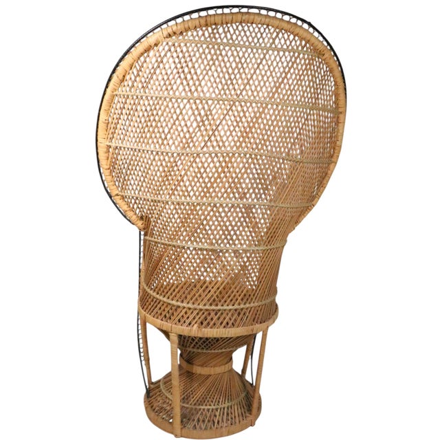 Wicker Fan Back Peacock Emmanuelle Style Chair c.1970's For Sale - Image 10 of 13