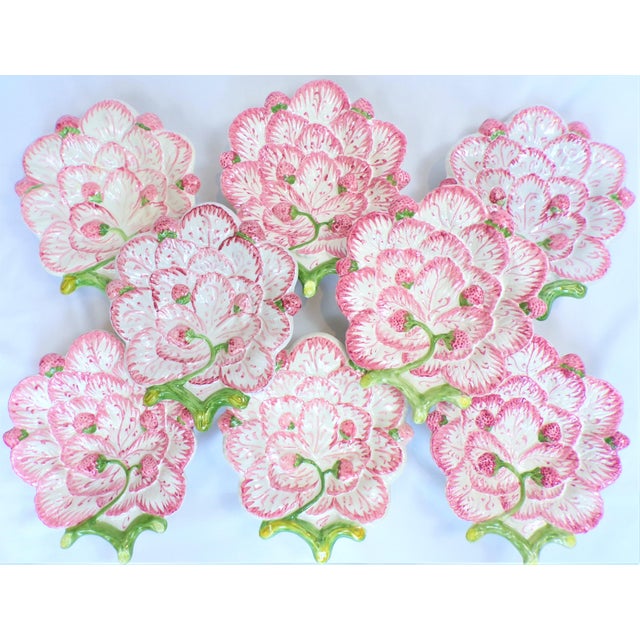 Vintage Strawberry Majolica Plates, Set of 8 For Sale - Image 10 of 12