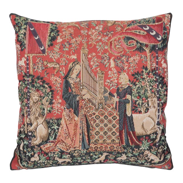 Lady & Unicorn Organ Tapestry Cushion With Feather Filler - 46x46cm (18"x18") For Sale