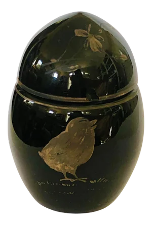 Vintage Black Glass Easter Egg Box With Gold Chick