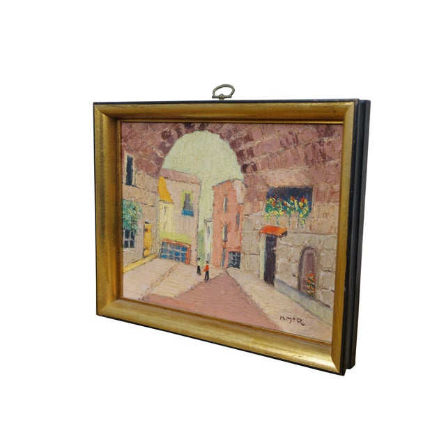 Rustic European Late 20th Century H. McRae Impressionist European Cityscape Oil Painting on Board 11" For Sale - Image 3 of 11