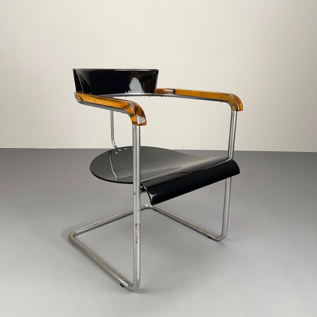 Model H-128 Black Steel Tube Cantilever Chair by Jindrich Halabala for Up Závody, 1930s For Sale - Image 15 of 15
