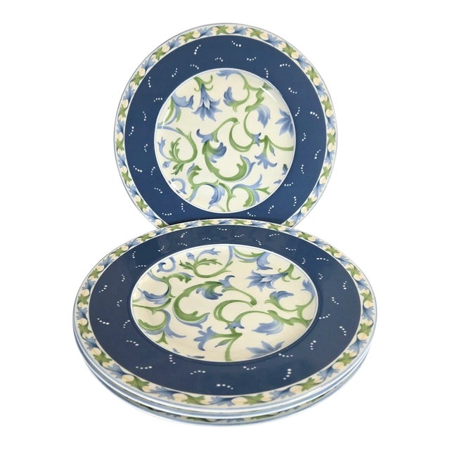 Vintage Fitz & Floyd Alfresco Blue Scroll Salad Plates-Set of 4 For Sale