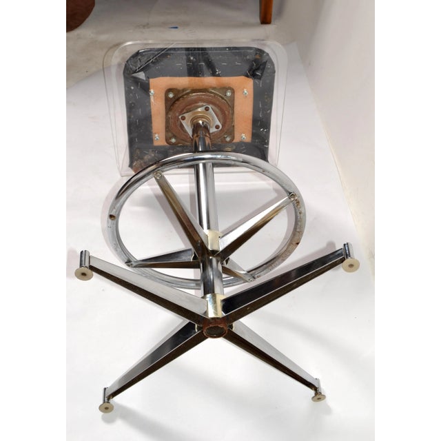 1970s Sculptural Swivel Lucite Chrome Counter Stools with Black Vinyl Seats - a Pair For Sale - Image 10 of 13