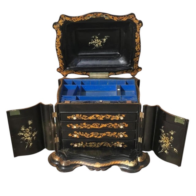 English 19th C. English Inlaid Papier Mache Jewelry Box For Sale - Image 3 of 4