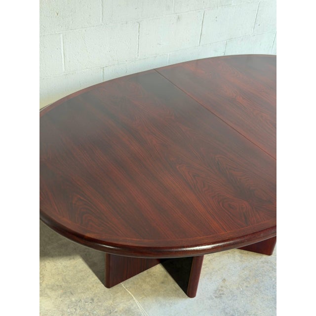 Wood Extendable Rosewood Oval Dining Table Cross Pedestal Mid-Century Modern 1970s For Sale - Image 7 of 11