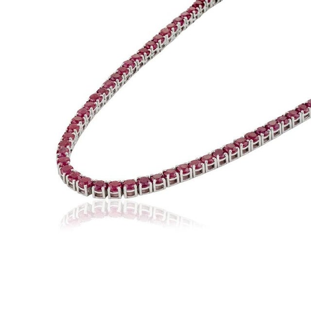 41.7ct Natural Ruby Tennis Necklace in 925 Silver Wedding Jewelry for Her For Sale - Image 9 of 12