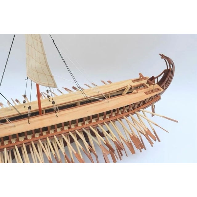 Handcrafted Ancient Greek Trireme Ship Model – Museum-Quality Wooden Galley for Historical Decor For Sale - Image 13 of 14