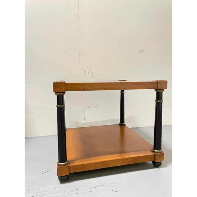 Mid 20th Century Pair Empire End Tables Walnut Black Columns Vintage Regency For Sale - Image 5 of 10