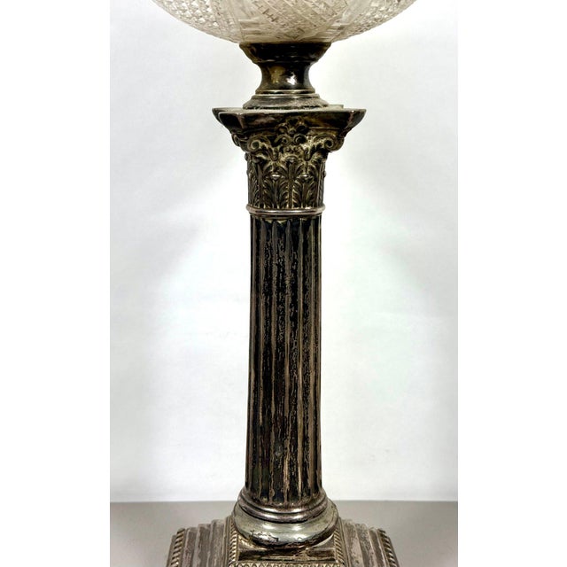 Monumental 1875 Sheffield Sterling Silver & Cut Glass Corinthian Banquet Lamp For Sale - Image 14 of 18