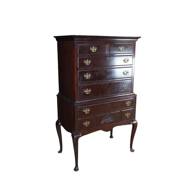 Mid-Century Modern Mid Century Kaplan Furniture Mahogany Queen Anne Highboy Chest on Chest Dresser For Sale - Image 3 of 18