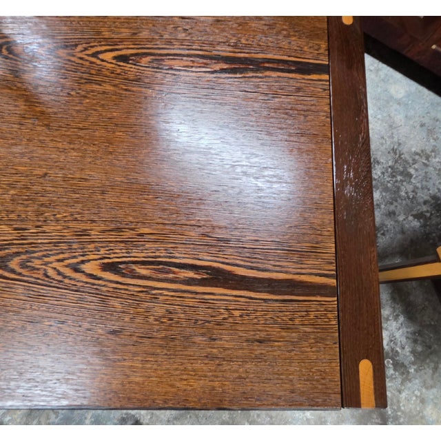 Mid-Century Modern Exceptional Pair of Mid-Century Modern Zebrawood Side Tables With Contrasting Solid-Wood Joinery, Circa 1960s For Sale - Image 3 of 16