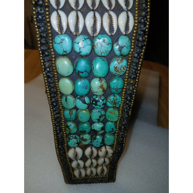 Late 19th Century Vintage Turquoise Tibetan Headdress For Sale - Image 5 of 12